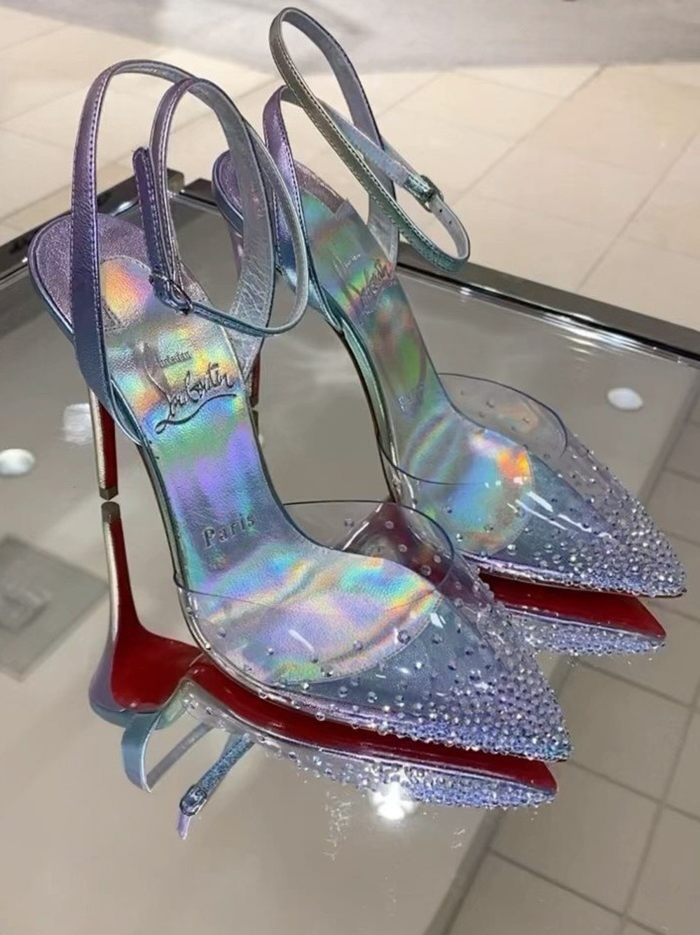 Christian Louboutin - Spikaqueen Crystal Pointed Toe Slingback Heels -Vers Multi
